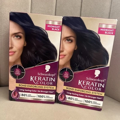 2 Schwarzkopf Keratina Anti-Age Hair Color Permanente 1.1 Midnight Black Foto 1 de 4
