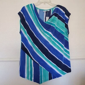 Chicos Top Travelers Tg 3 Righe Senza Maniche Tg XL Collo Cappuccio Drappeggio Orlo Asimetrico - Foto 1 di 16