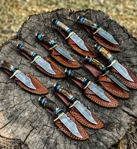 Juego de 20 cuchillos de camping hechos a mano personalizados de acero Damasco de 6" cuerno de ciervo - de EE. UU.  - Imagen 1 de 10