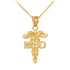 14k Gold Medical Doctor MD Caduceus Charm Pendant Necklace