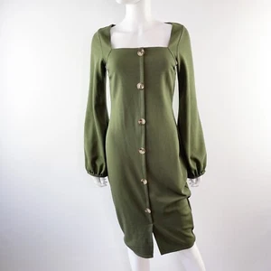 BOOHOO Night Green Midi Dress Size 10 Square Neck Long Sleeve Party Cocktail NEW - Picture 1 of 11