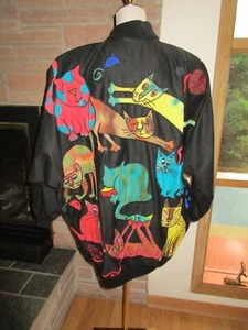 Silkscapes Batwing Cats Cotton Jacket Silk Appliques Oversized Medium - Picture 1 of 10