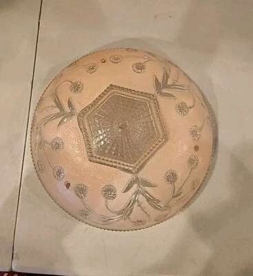 Luminária de teto vintage 1920 vitoriana art déco 3 correntes rosa claro sombra  - Imagem 1 de 4