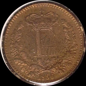 Denmark 1856, rigsmont skilling, old world coin brown UNC #2366 - Picture 1 of 2