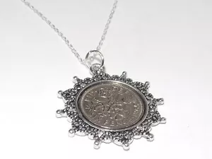 Lucky Sixpence Geburtstagsstern Anhänger plus 18 Zoll Sterlingsilber 1953 - 1967 - Bild 1 von 1