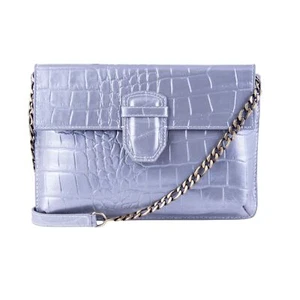 Damen Silber Leder Clutch Umhängetasche Schultertasche Krokodildruck Rindsleder Tasche - Bild 1 von 3