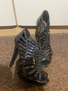 Office Size 3 Black Patent Strappy Sandals - Picture 1 of 5