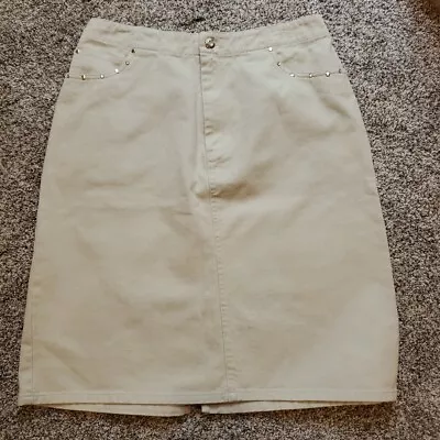 Бежевая джинсовая юбка миди Faded Glory размер 12 с заклепками/украшенными драгоценными камнями отделанными карманами 22 дюйма - Изображение 1 из 4