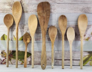 Vintage Wooden Cooking Spoons 9 Mixed Sizes Spoon Utensils Lot #2-Free Shipping! - Picture 1 of 24