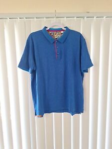 Mens Large Robert Graham Solid Blue Polo Shirt Short Sleeve