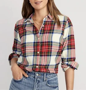 Aerie Womens Flannel Shirt Size XS Christmas Holiday Fit Red Pajama Top Plaid - Picture 1 of 10