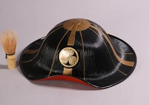 Japanese Lacquer Samurai Helmet Jingasa 13.23inch Yoroi Kabuto Mitsuba Aoi Crest - Picture 1 of 14