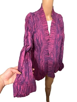 Chaqueta Blazer Vintage Chico's XL O 3 Arrugadas Tafetán Volantes Elastizada Rosa Púrpura Foto 1 de 4