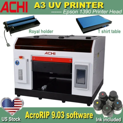 ACHI A3 UV Printer Flat Printer 1390 Printer Head&Rotary Holder for Metal Cylindrical
