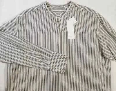 Blusa túnica de seda listrada Vince nova com etiquetas em marfim tamanho P, M $345 - Imagem 1 de 4