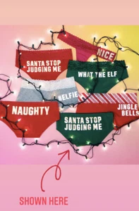 NWT GREEN VICTORIA'S SECRET PINK SANTA STOP JUDGING ME CHRISTMAS PANTIES SMALL - Picture 1 of 3