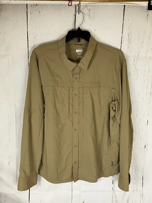 Camisa REI Coop Senderismo Aire Libre Para Hombres XL Manga Larga Botón Caqui Mezcla de Nylon Foto 1 de 4