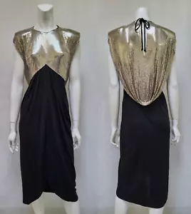 AMAZING Vintage 1970s Silver Metal Mesh FERRARA Draped Back Chainmail Dress - S - Picture 1 of 10