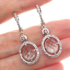 925 Sterling Silver Real Diamond & White Topaz Dangle Earrings - Picture 1 of 9