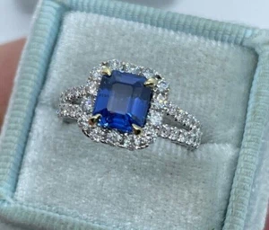 NEW 2.Ct Emerald Cut Created Sapphire Womens Wedding Ring 14K White Gold Plated - Picture 1 of 7