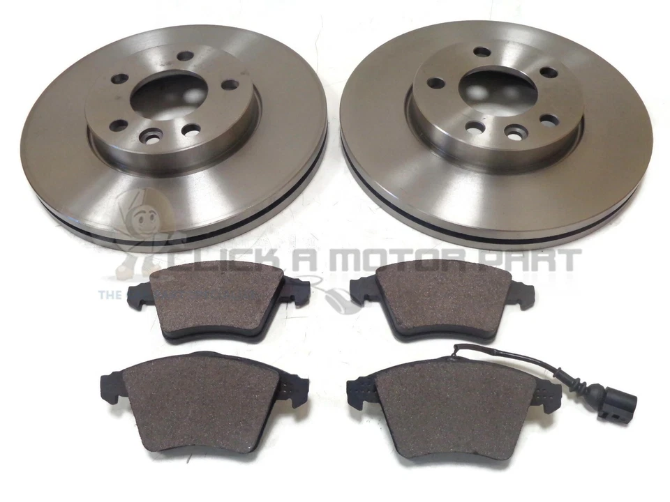 VW VOLKSWAGEN TRANSPORTER T5 1.9 & 2.5 TDi FRONT 2 BRAKE DISCS AND PADS & SENSOR - Image 1 of 1