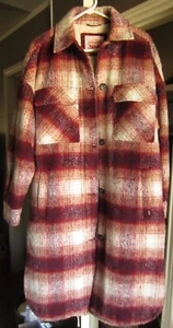 Levi's Women's Long Length Red Plaid Shirt Jacket, Small, New With Tags - Picture 1 of 15