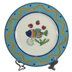 Mikasa Ocean Collage Dinner Plates DX102 Fashion Plate Fish Fruit Aqua Trim 11" - Picture 1 of 4