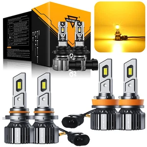 AUXBEAM 9005 H11 9006 Combo LED Headlights High Low Beam + 3000K Amber Fog Bulbs - Picture 1 of 12