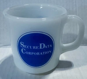 Vtg Milk Glass Coffee Mug Advertising Secure Data Corporation Oven Proof USA - Picture 1 of 8