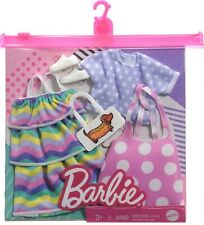 Barbie Fashions 2-Pack Outfits Pink Polka-Dot Jumper Striped Dress NIP