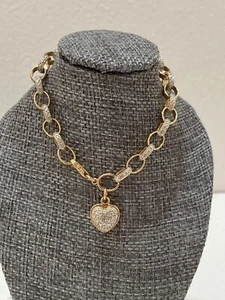 Ross Simons Rollo Link Bracelet Heart Charm Gold Plated Marked 925 7.5” - Picture 1 of 10
