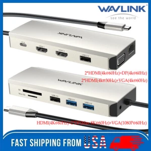 WAVLINK USB C Hub Laptop Docking Station 4K HDMI HUB DP 100W PD Triple Monitor - Picture 1 of 82