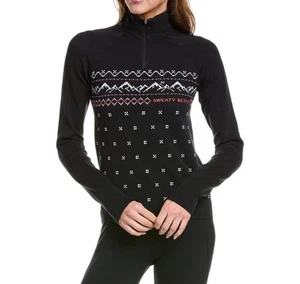 Sweaty Betty Alpine Base Layer Half Zip Black Alpine Jacquard Seamless L NWT - Picture 1 of 11