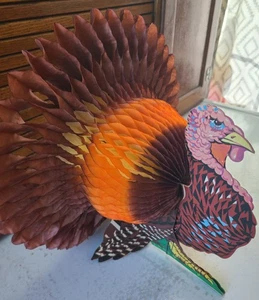 VINTAGE HONEYCOMB TURKEY THANKSGIVING CENTERPIECE DECORATION LARGE (A) - Picture 1 of 11