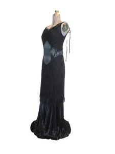 Blacklist / Lip Service Satin & Lace Vintage Retro Maxi Dress Gown Goth 20s 30s - Picture 1 of 19