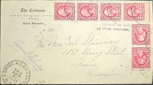 Crimson Ripon College Annual CC Special Delivery Wisconsin 1931 RPO Fond Du Lac - Picture 1 of 2