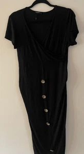 Boohoo Womens Size 12 Maternity Dress - Black Dress, Decorative Buttons - Picture 1 of 5