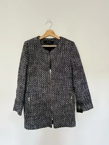 Zara Jacke Gr. XL Blau Boucle Strick Long Mantel Coatigan Cardigan - Bild 1 von 7
