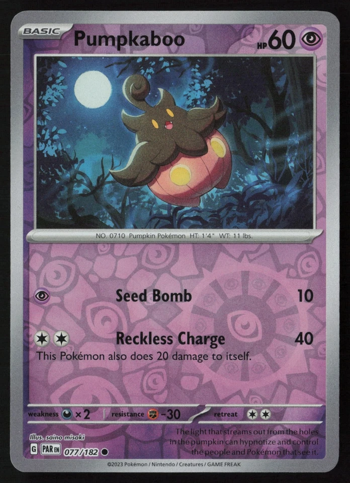 Pokemon Pumpkaboo 077/182 SV04: Paradox Rift Reverse Holo Pack Fresh - NM - Image 1 of 2