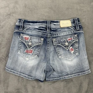 Miss Me Shorts Womens 28 Blue Jean Denim Curvy Embellished Cowgirl Rodeo Holes - Picture 1 of 16