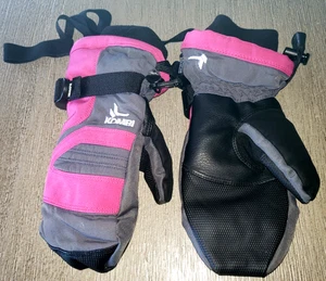 KOMBI girls SMALL BLACK PINK GRAY WINTER MITTENS GLOVES KNIT CUFF THICK WARM! - Picture 1 of 2