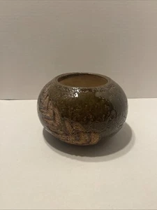 Leaf Design Planter Pot Glaze Pottery Brown 5” Tall X 4”Heavy, Stone Ware - Picture 1 of 6