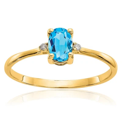 14K Solid Yellow Gold Diamond Swiss Blue Topaz Ring - Image 1 of 4