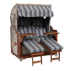 Webavita Strandkorb Bali Grau aus Mahagoni - Bullauge 2-Sitzer Volllieger - Bild 1 von 9