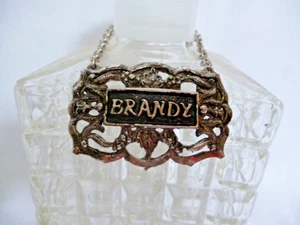 Vintage verchromt Flaschenanhänger Flaschenetikett Decanter Label Brandy - Picture 1 of 6