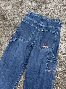 Vintage 90s Y2K JNCO Jeans Red Crown Carpenter Blue Baggy 27x26 (boys/women) - Picture 1 of 5