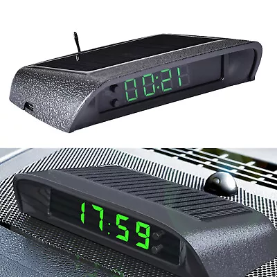 Car Interier Dashboard USB Digital Clock Thermometer Solar Powered W/Night Light - Изображение 1 из 4
