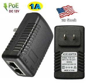 Adaptador Ethernet inyector PoE enchufe de pared 12V 1A para teléfono/cámara IP, AP de red - Imagen 1 de 6