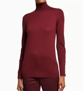 Maglione girocollo St. John Collection taglia S lana merino bordeaux $595 nuovo con etichette - Foto 1 di 9