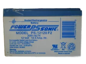 Power Sonic PS-12120 F2 Sealed Rechargeable Battery 12V  10.0 Amp. Hr   New - Picture 1 of 2